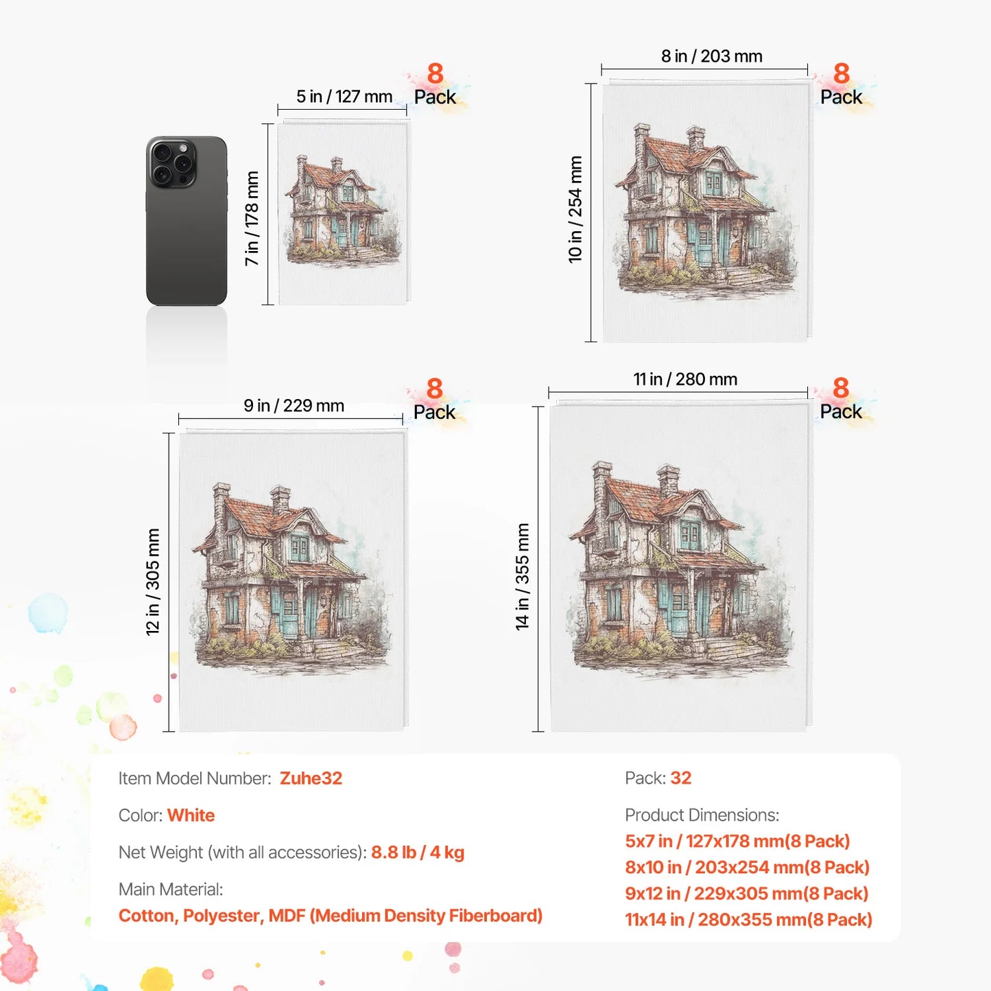 Painting Canvases - Ideal for Acrylic, Oil & Watercolor