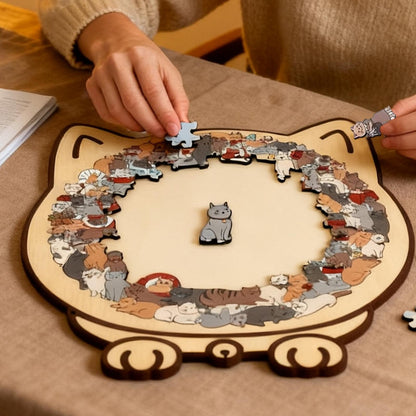 Cat-Shaped Wooden Puzzle - 135 PC Stress Relief Gift Idea