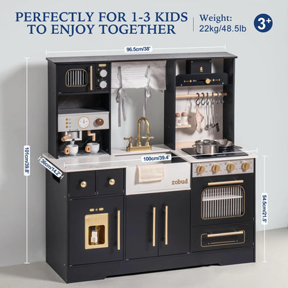Wooden Play Kitchen Set - Black & White for Kids 3+