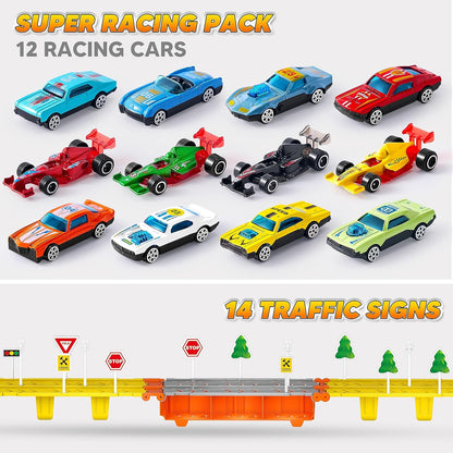 Toy Truck Playset: 60" Race Track & 12 Die-Cast Cars for Kids