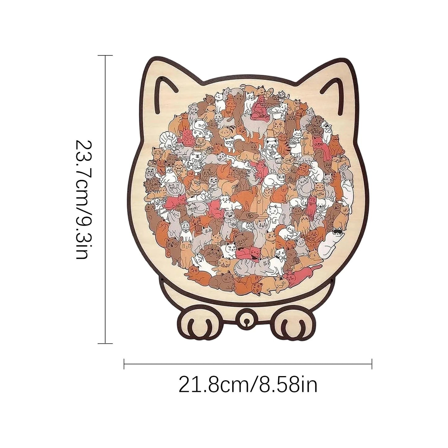 Cat-Shaped Wooden Puzzle - 135 PC Stress Relief Gift Idea