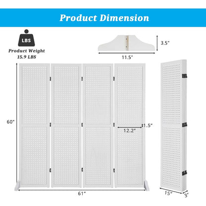 4 Panel Pegboard Display Stand - 5 FT Portable Organizer