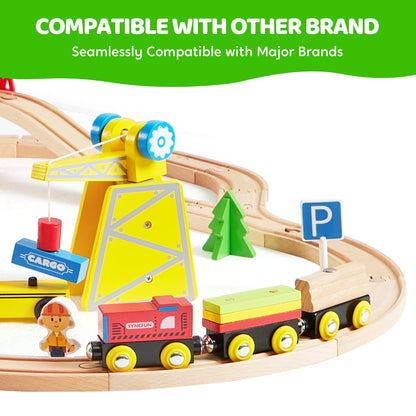 Wooden Train Set: 60 Pcs Tracks & Magnetic Trains for Kids