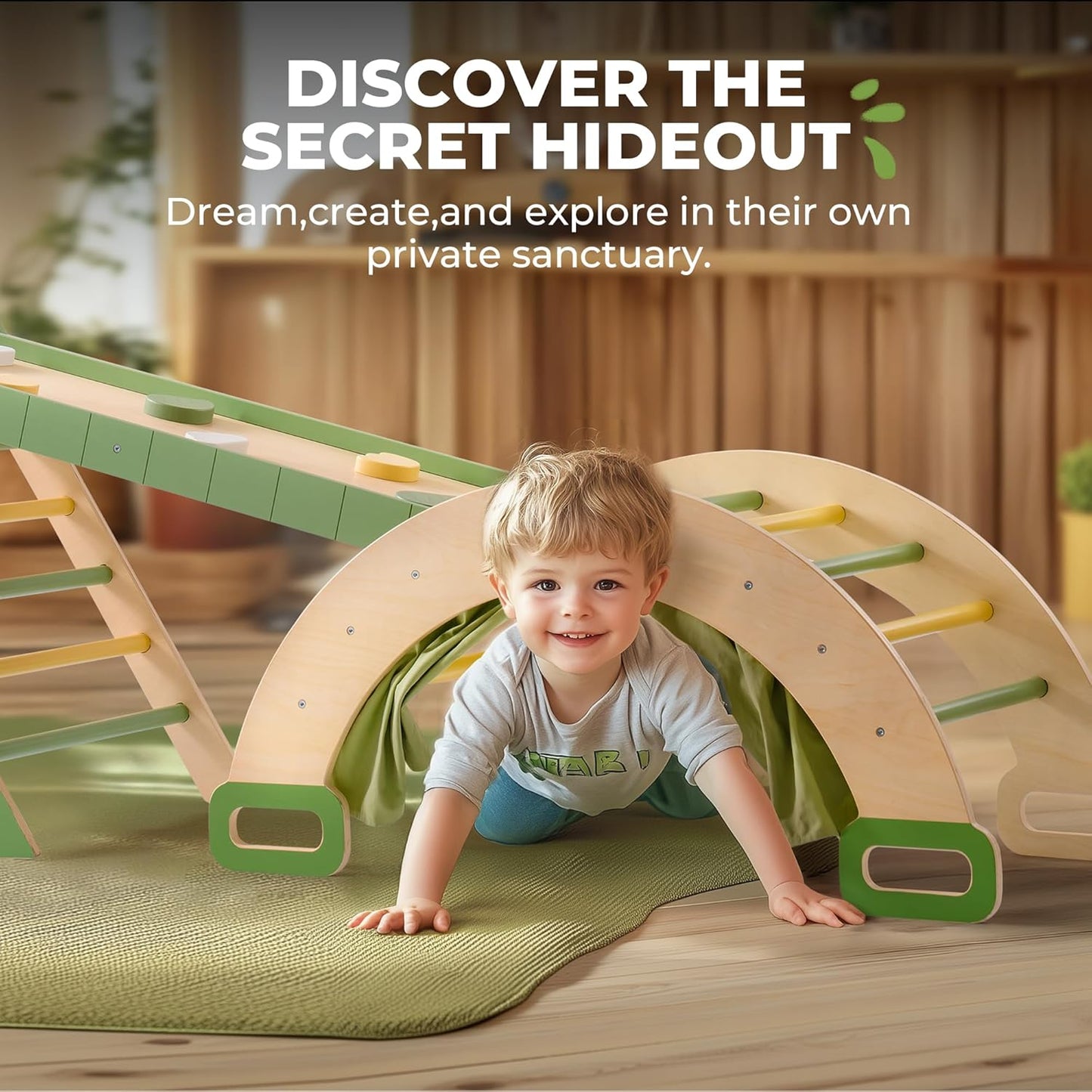 Wooden Climbing Toy 7-in-1 Foldable Set for Kids Adventure