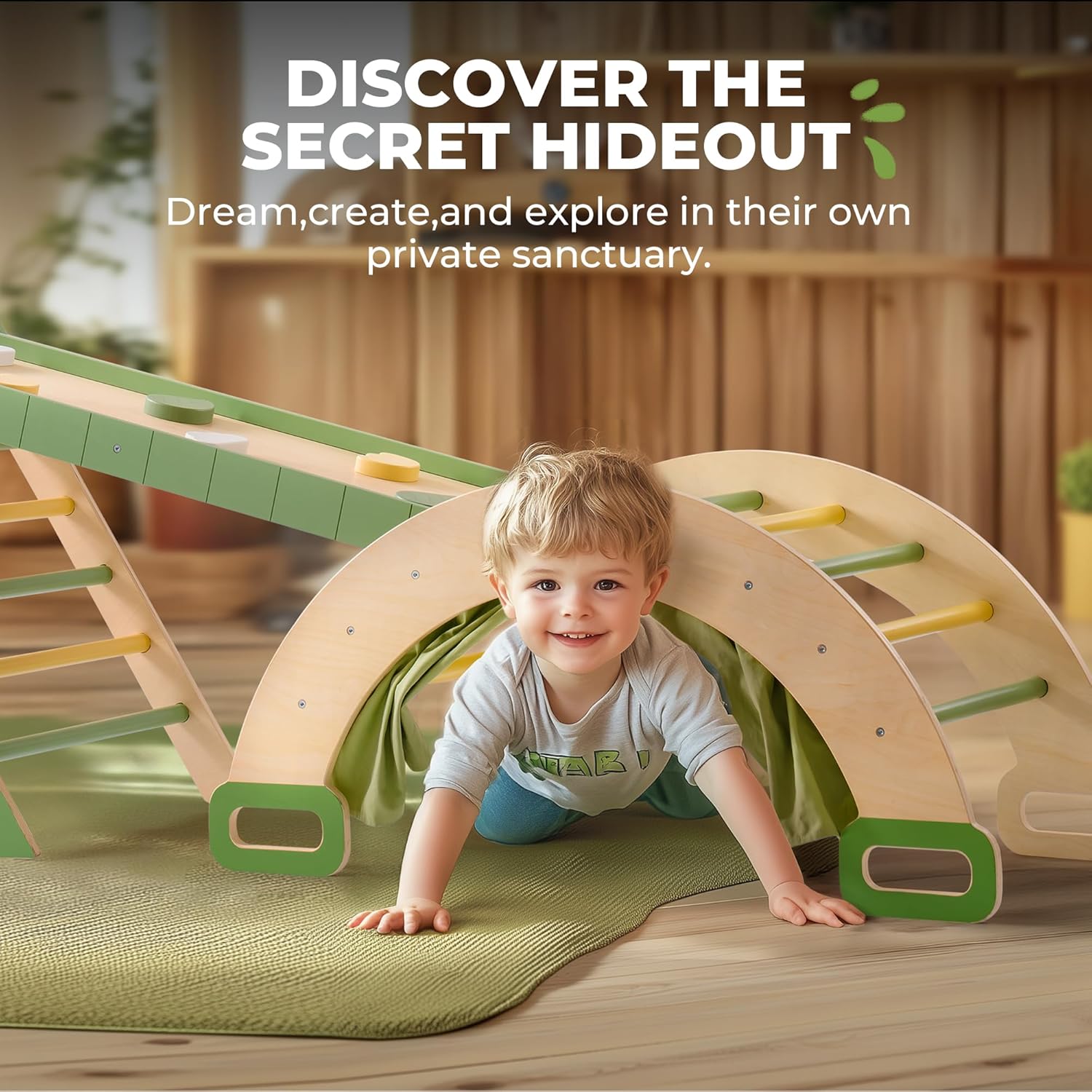 Wooden Climbing Toy 7-in-1 Foldable Set for Kids Adventure