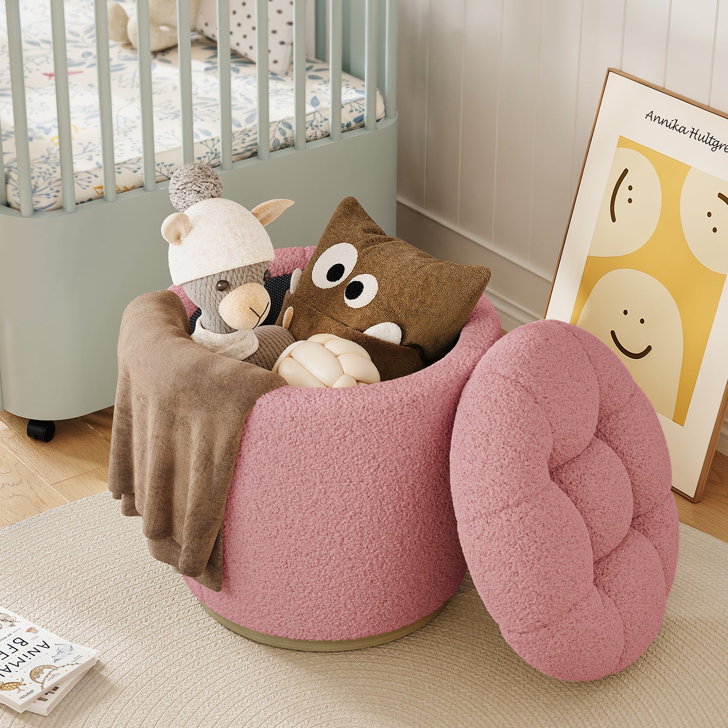 Pink Storage Ottoman: Lambswool Footrest & Vanity Stool