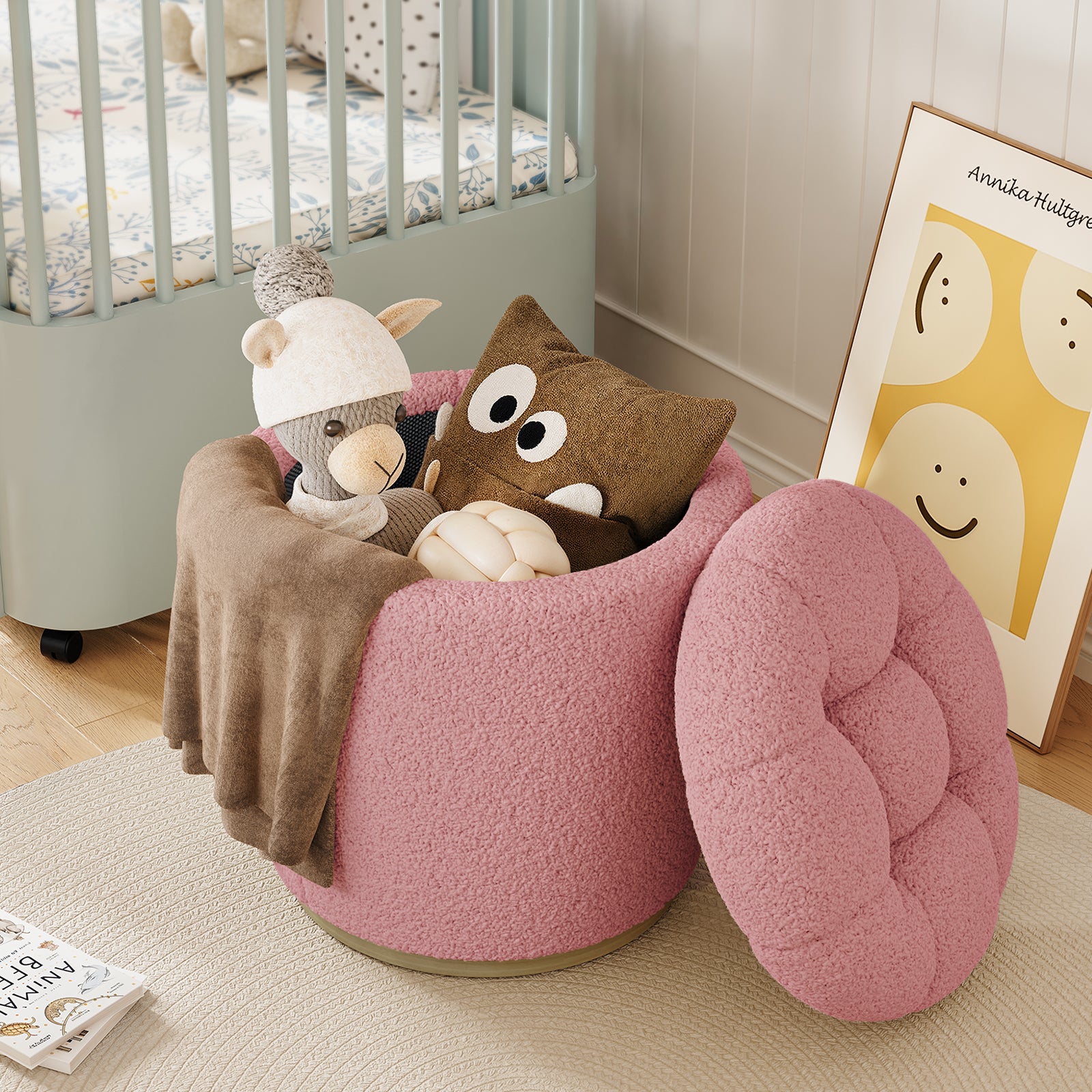 Pink Storage Ottoman: Lambswool Footrest & Vanity Stool