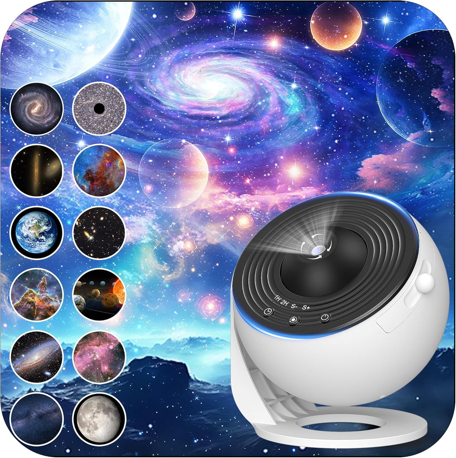 Galaxy Projector: 13 HD Star Films, 360° Rotation, USB Powered