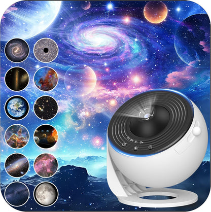 Galaxy Projector: 13 HD Star Films, 360° Rotation, USB Powered