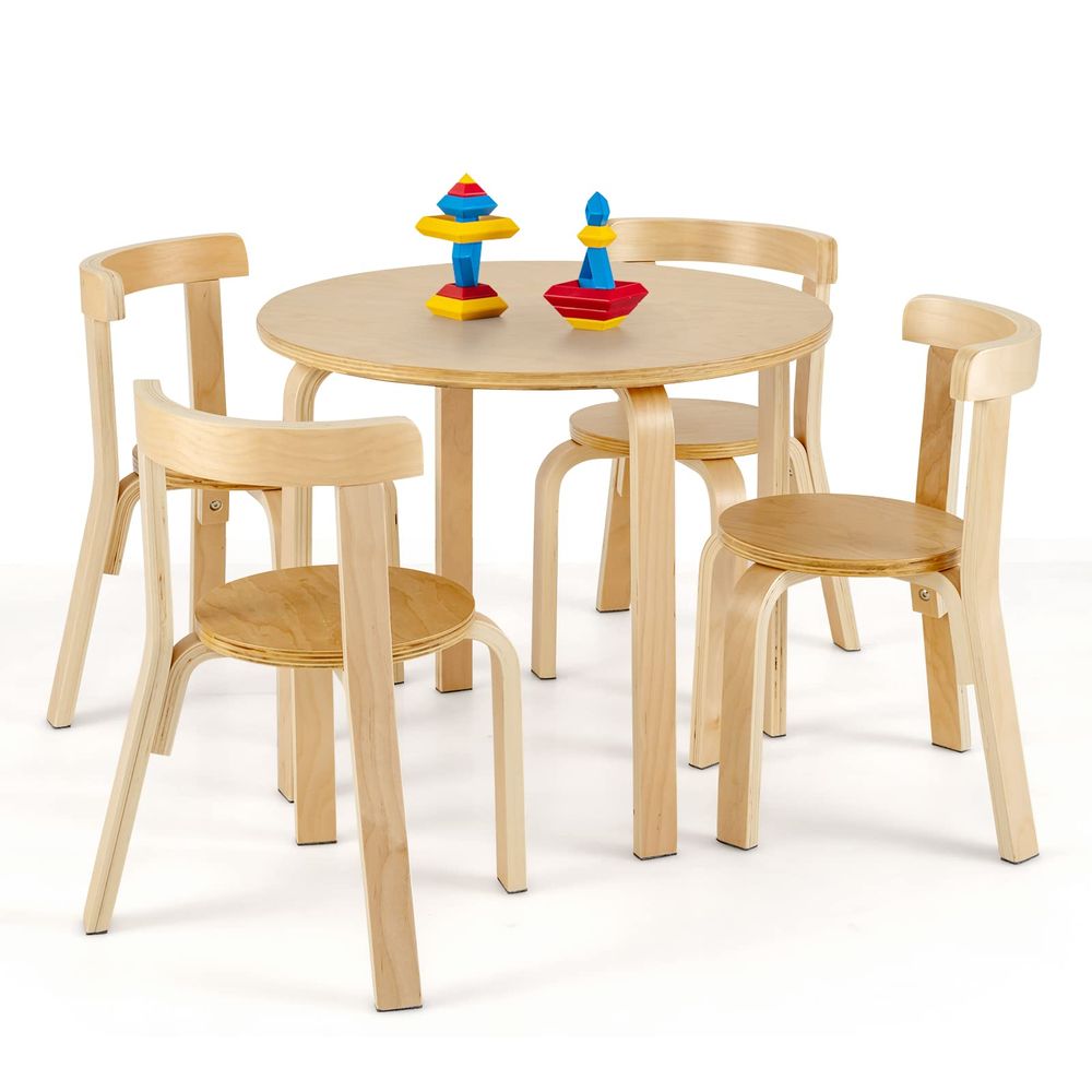 5Pc Kids Table & Chairs - Wooden Set for Playroom & Classroom