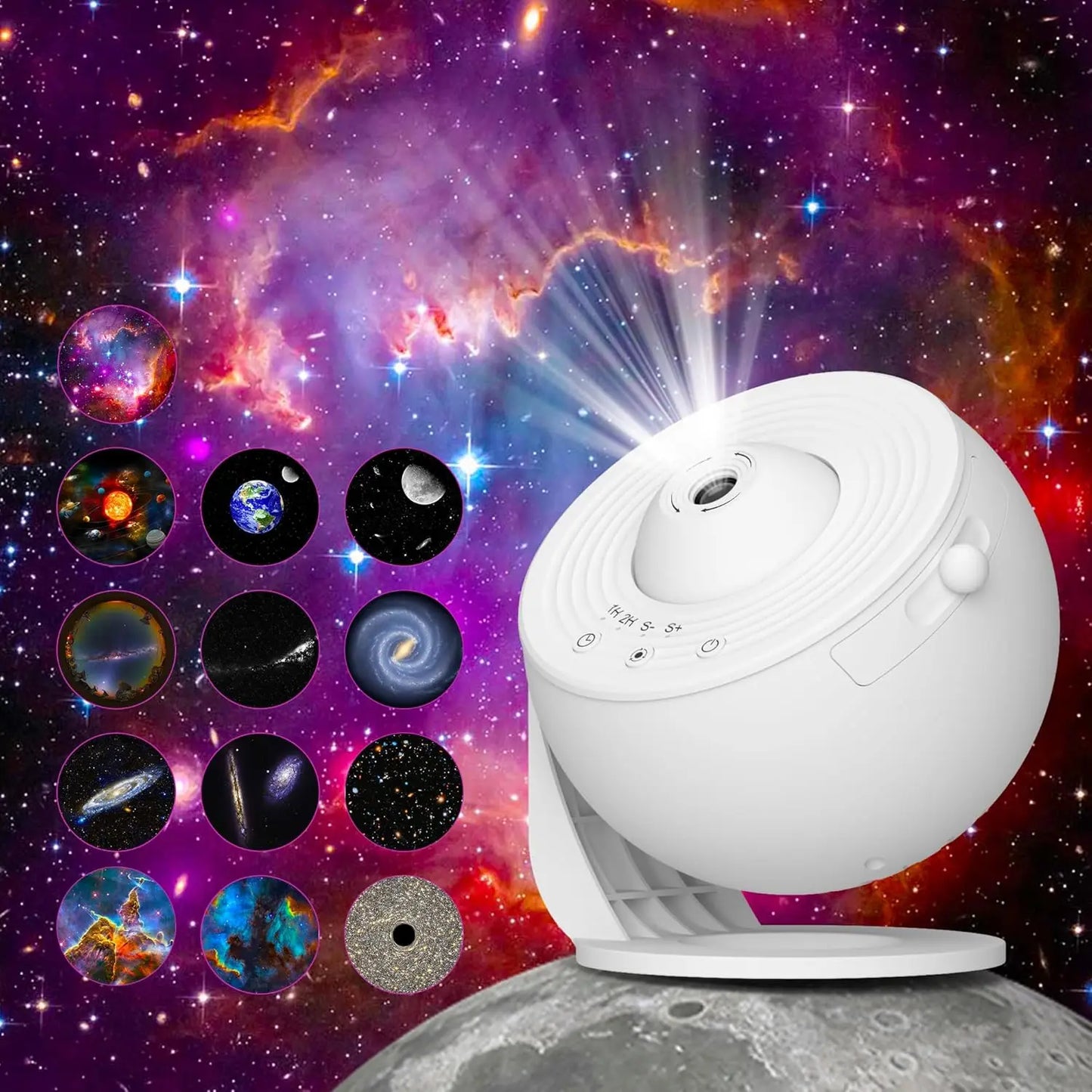 Galaxy Projector: 13 HD Star Films, 360° Rotation, USB Powered