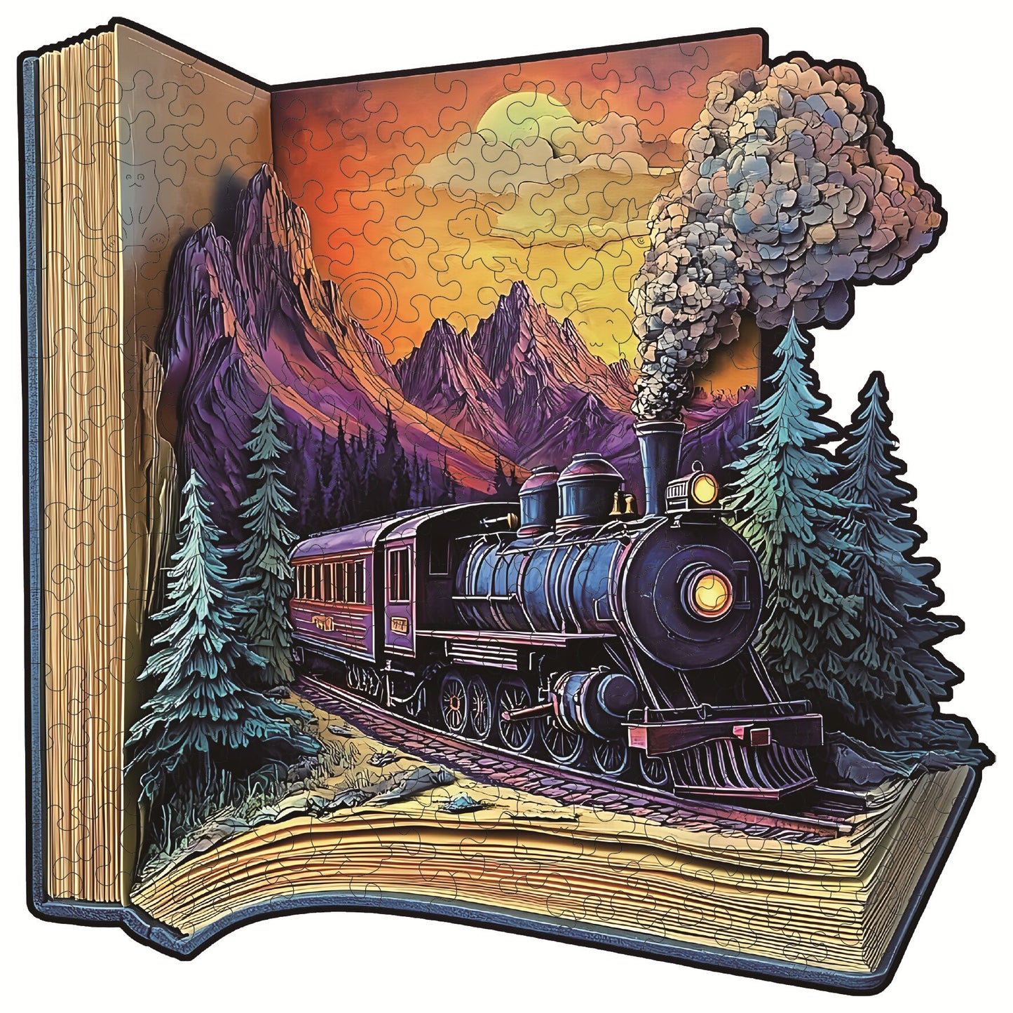 Wooden Jigsaw Puzzle for Adults - Unique Train Book Design