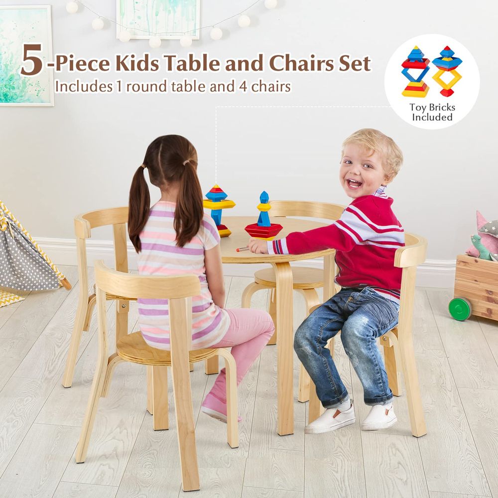 5Pc Kids Table & Chairs - Wooden Set for Playroom & Classroom