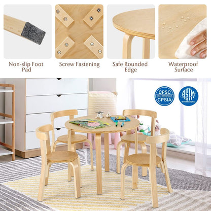 5Pc Kids Table & Chairs - Wooden Set for Playroom & Classroom