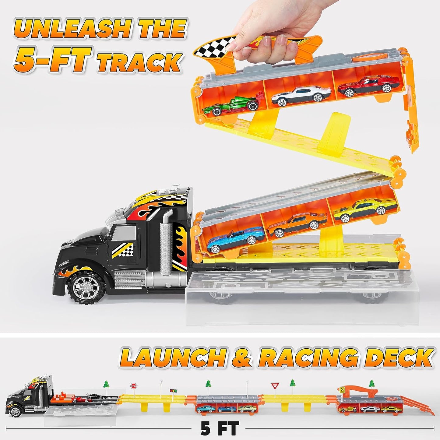 Toy Truck Playset: 60" Race Track & 12 Die-Cast Cars for Kids