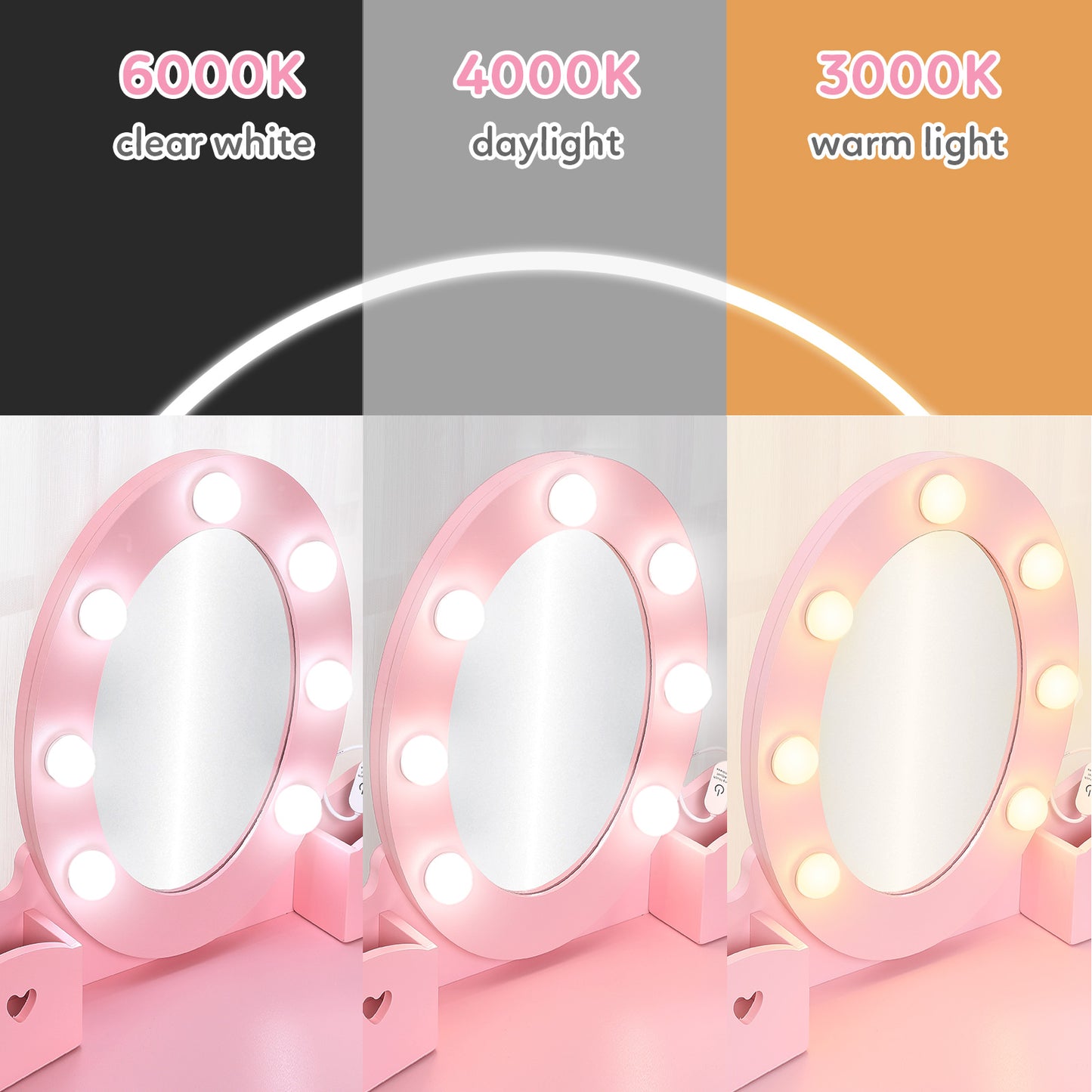 Girls' Vanity Table Set with Lights & Mirror