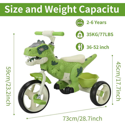 Dinosaur Kids Tricycle with Music & Basket - Toddler Ride-On