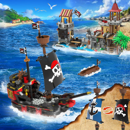 Pirate Castle Building Set - 3 Modes LED Ship & Wharf Model