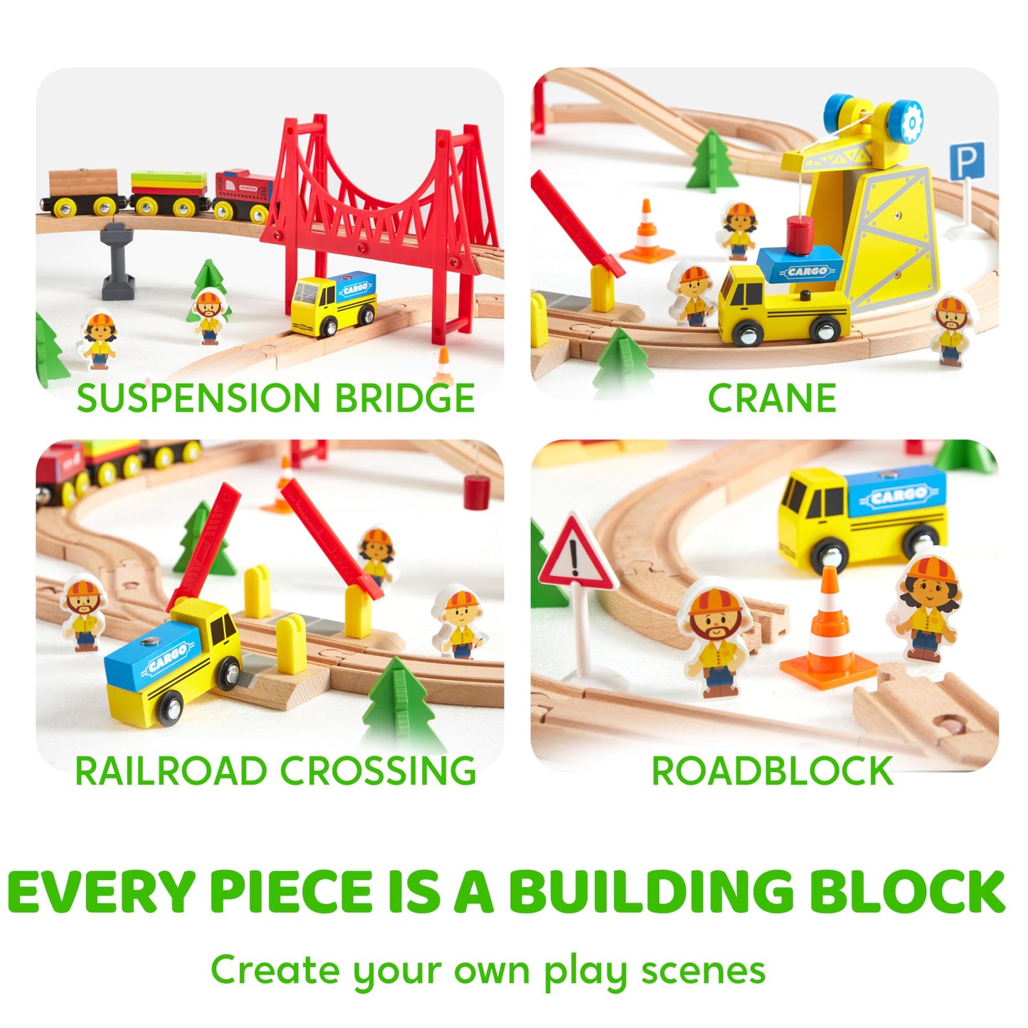 Wooden Train Set: 60 Pcs Tracks & Magnetic Trains for Kids
