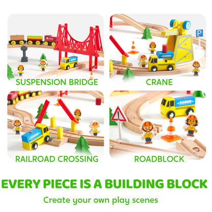 Wooden Train Set: 60 Pcs Tracks & Magnetic Trains for Kids