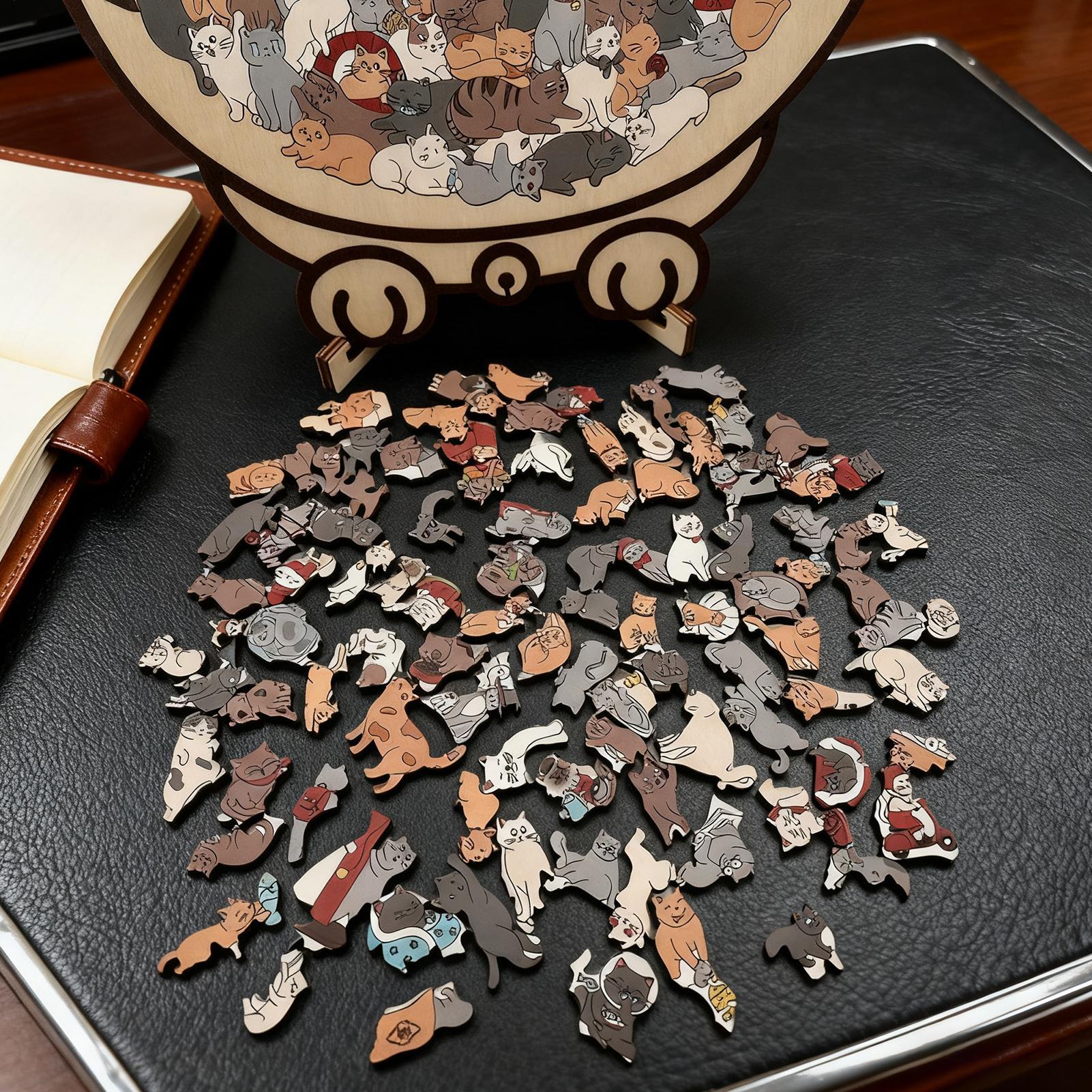 Cat-Shaped Wooden Puzzle - 135 PC Stress Relief Gift Idea