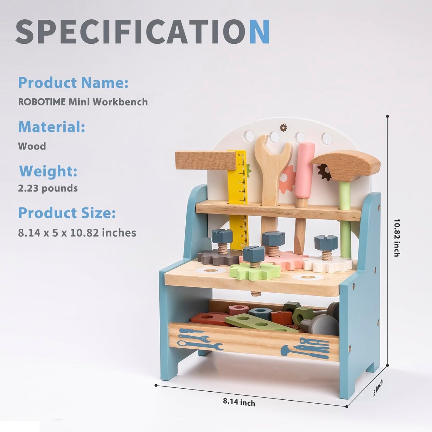 Kids Wooden Tool Set - Durable, Safe, Educational Fun