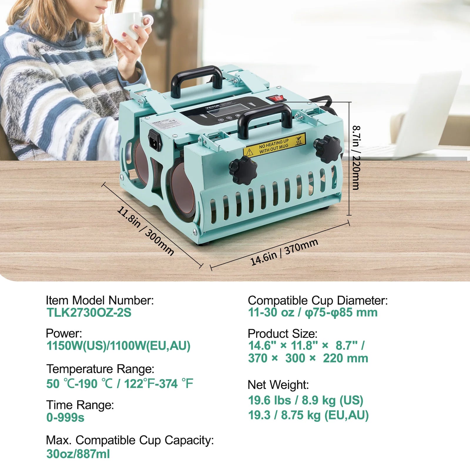 Tumbler Heat Press Machine - Dual Station, 11-30oz Capacity