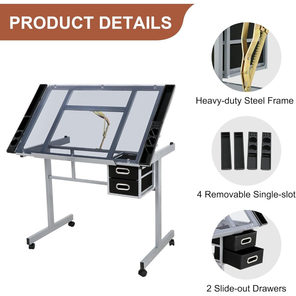 Rolling Glass Drafting Table 