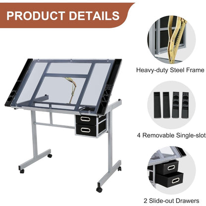 Rolling Glass Drafting Table 