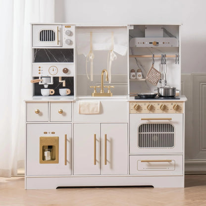 Wooden Play Kitchen Set - Black & White for Kids 3+