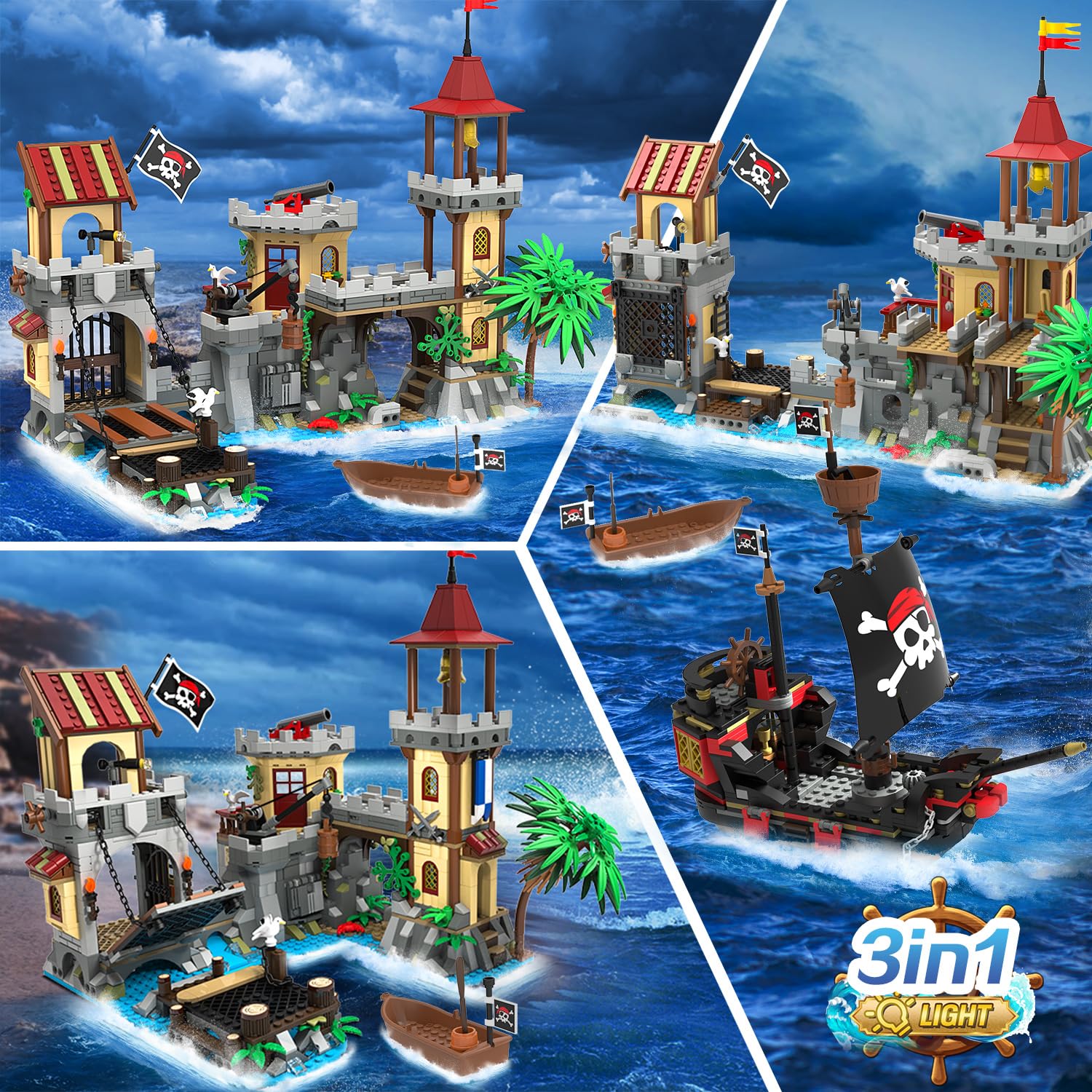 Pirate Castle Building Set - 3 Modes LED Ship & Wharf Model