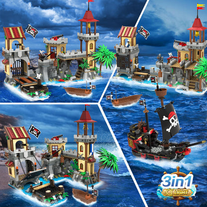 Pirate Castle Building Set - 3 Modes LED Ship & Wharf Model