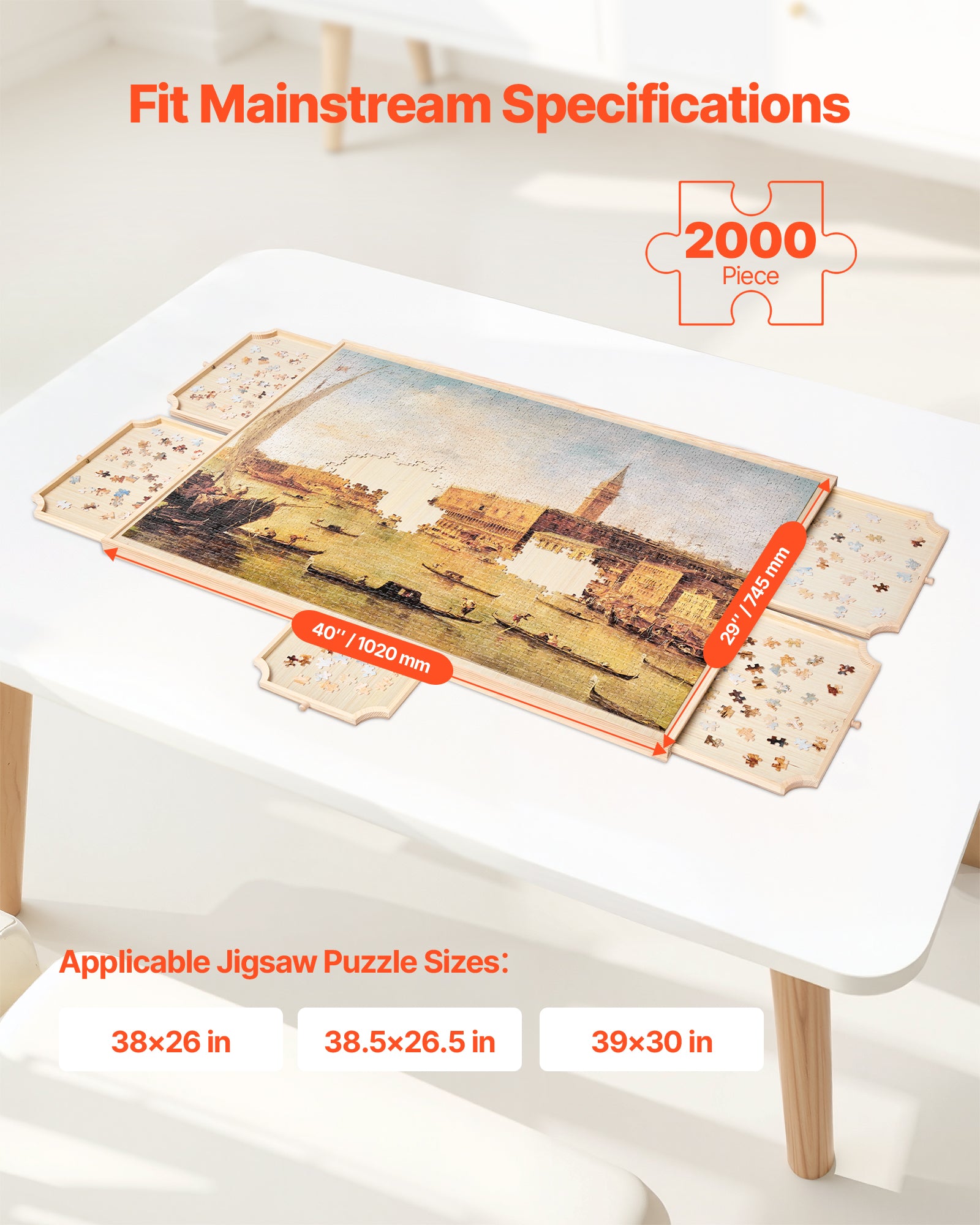 VEVOR Rotating Puzzle Table for 2000 Pieces, 5 Drawers, 40x29 in