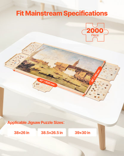 VEVOR Rotating Puzzle Table for 2000 Pieces, 5 Drawers, 40x29 in