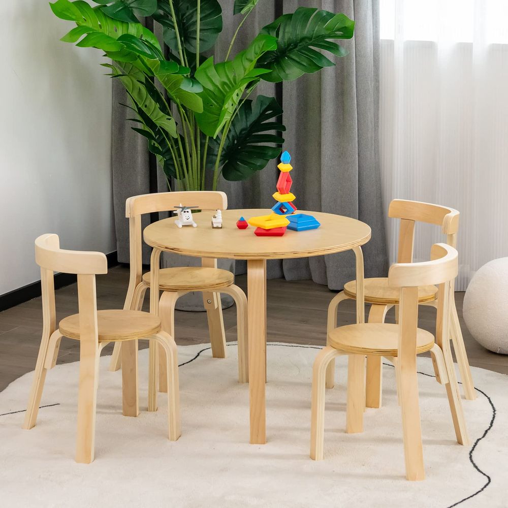 5Pc Kids Table & Chairs - Wooden Set for Playroom & Classroom