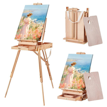 Beechwood French Easel: Foldable, Portable with Storage Drawer