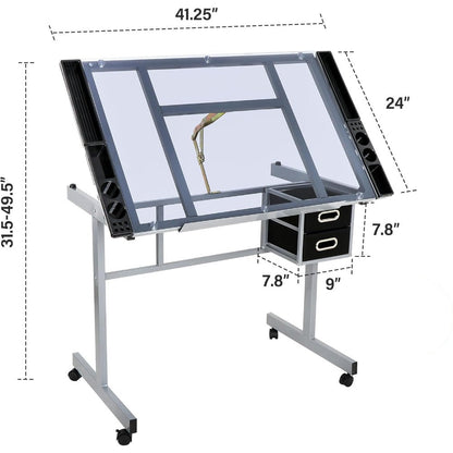 Rolling Glass Drafting Table 