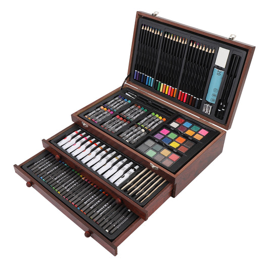 Wooden Art Set 142Pcs: Colored Pencils, Pastels, Crayons & More
