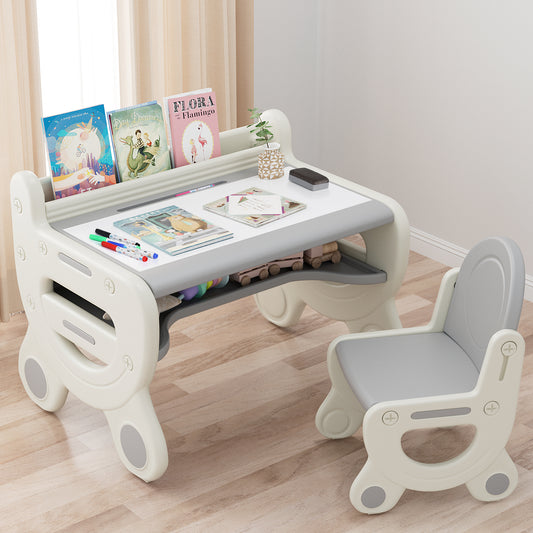 Kids Art Table Set - Magnetic & Erasable Surface, Gray & White