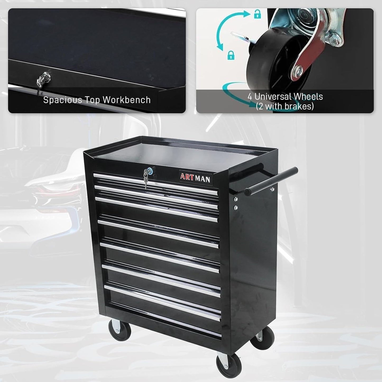 7-Drawer Rolling Tool Cart: Lockable Metal Chest on Wheels