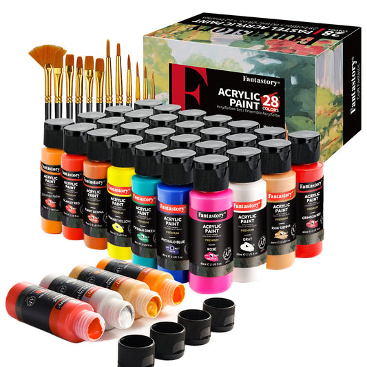 Professional Acrylic Paint Set: 28 Colors + 12 Brushes