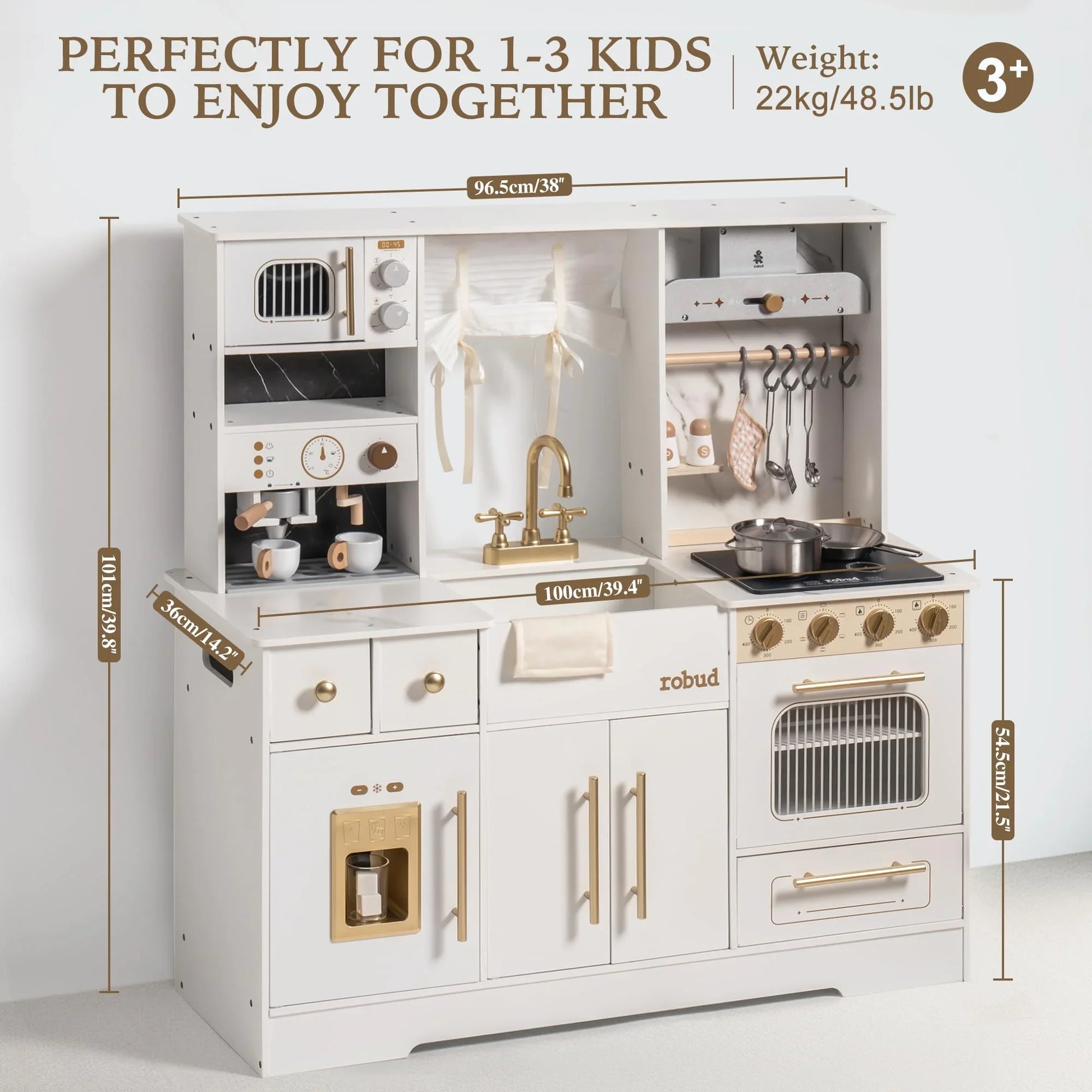 Wooden Play Kitchen Set - Black & White for Kids 3+