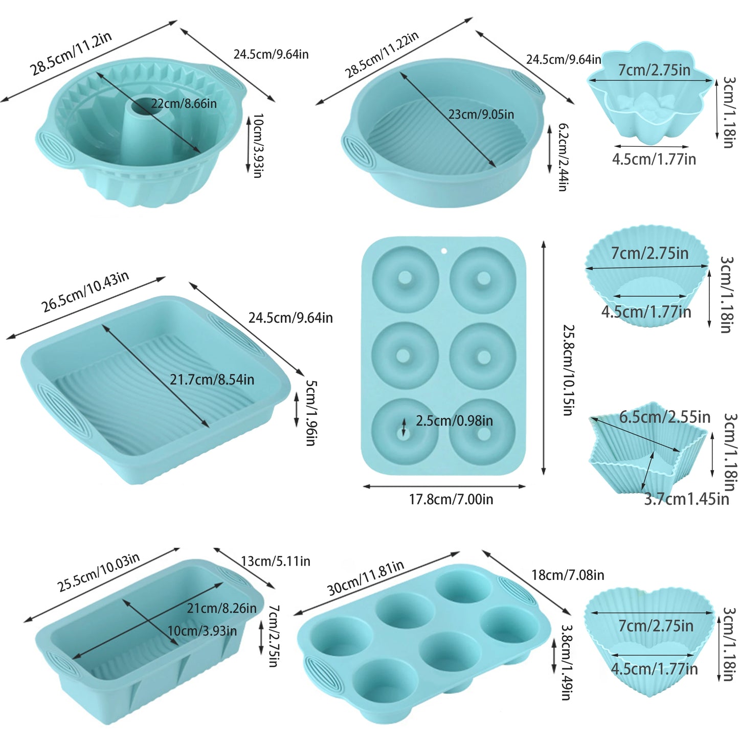 Silicone Baking Molds Set - Non-Stick, Easy Clean, 30Pcs
