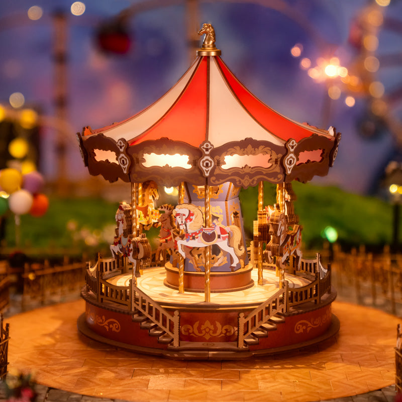 3D Wooden Puzzle Carousel Music Box - LED Lights & Nostalgia