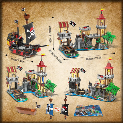 Pirate Castle Building Set - 3 Modes LED Ship & Wharf Model