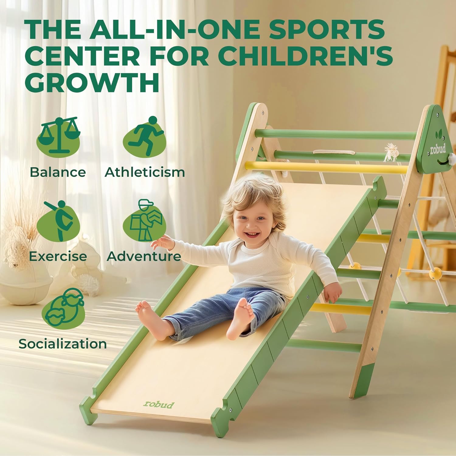 Wooden Climbing Toy 7-in-1 Foldable Set for Kids Adventure