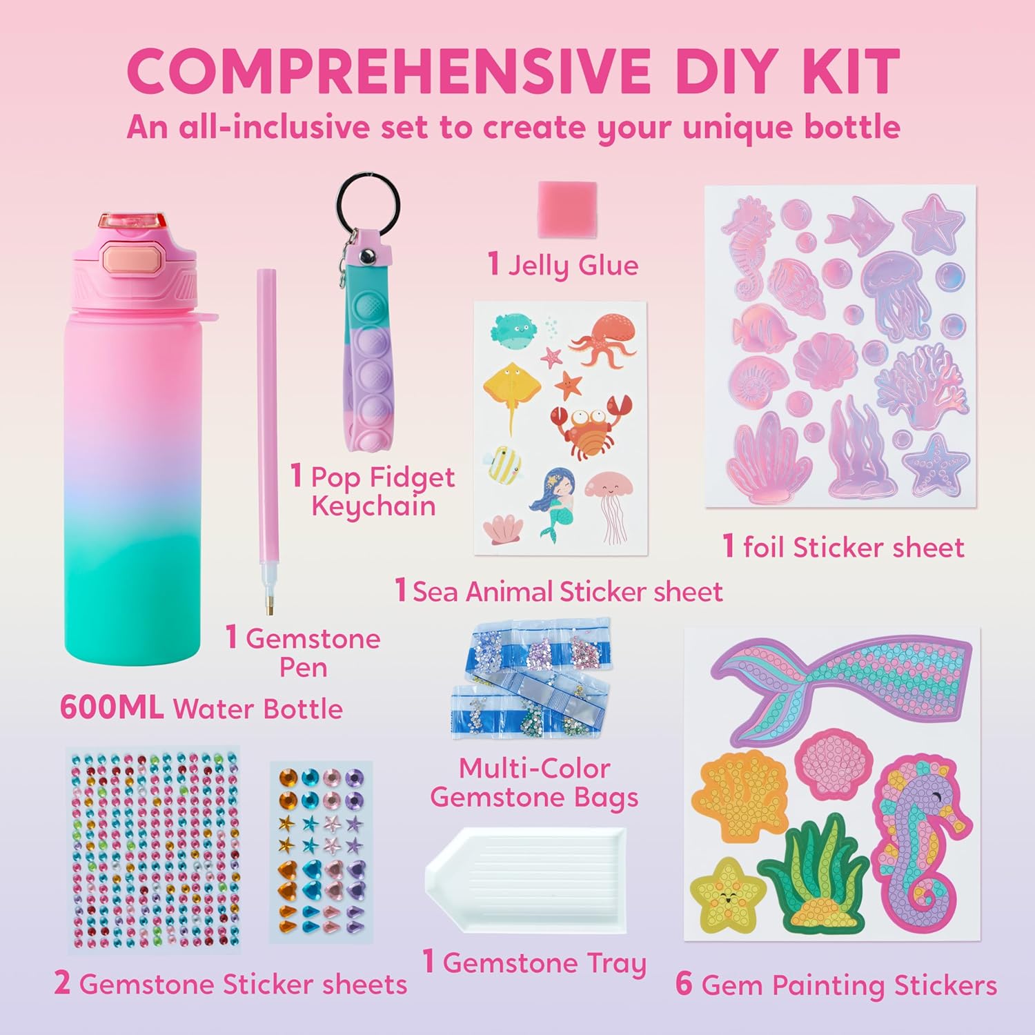 Mermaid DIY Water Bottle Kit - Gem Painting Crafts for Girls