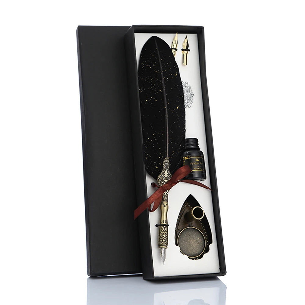 Retro Calligraphy Feather Pen Set - Vintage Writing Gift