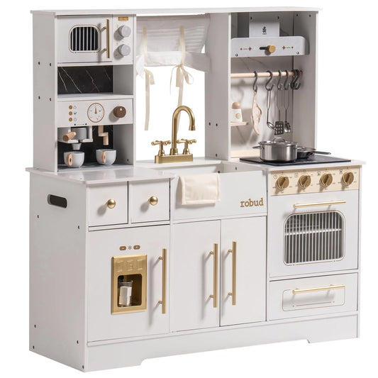 Wooden Play Kitchen Set - Black & White for Kids 3+