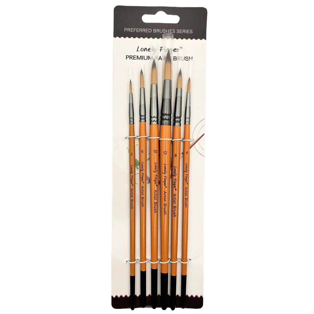 Artist Paint Brushes Set - 6pcs for Acrylic, Oil, Watercolor